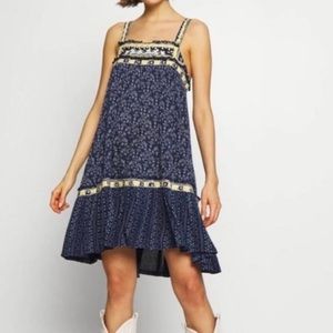 Free People Borderline Tank Floral Embroidered Mini Boho Ruffle Dress